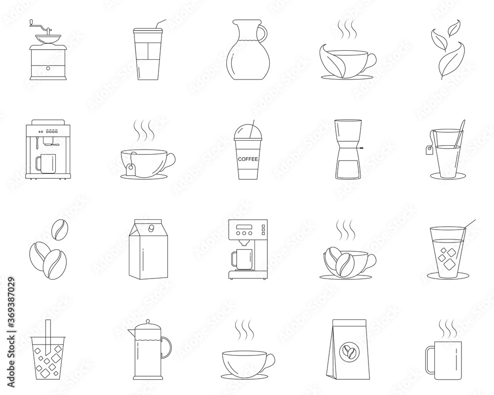 Simple set of Coffee and Tea line icons. Simple set of Coffee and Tea line icons.