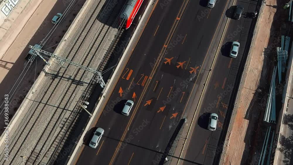 Cars driving the road to airport with plane sign on it, super slow motion aerial 4k, Tel Aviv, Israel Cars driving the road to airport with plane sign on it, super slow motion aerial 4k, Tel Aviv, Israel
