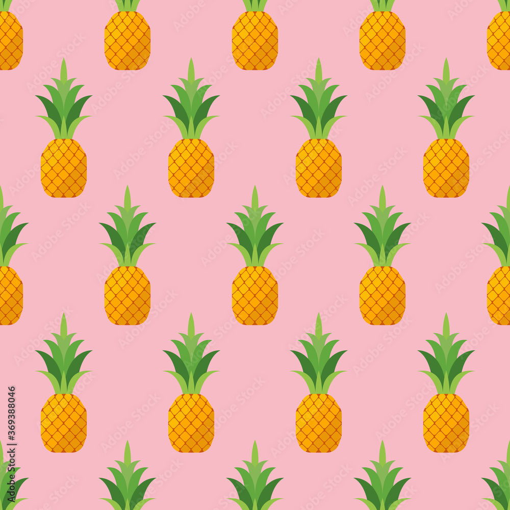 Pineapple in flat style seamless pattern Pineapple in flat style seamless pattern