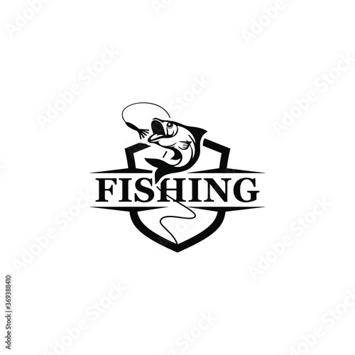 Murais de parede fishing logo with a shield vector frame