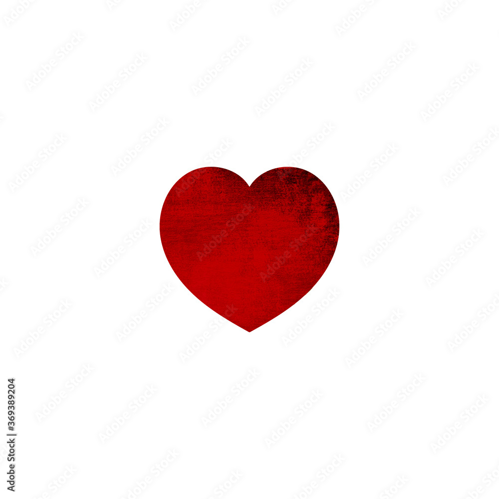Red Heart with grunge style texture, Heart icon vintage design isolated on white background