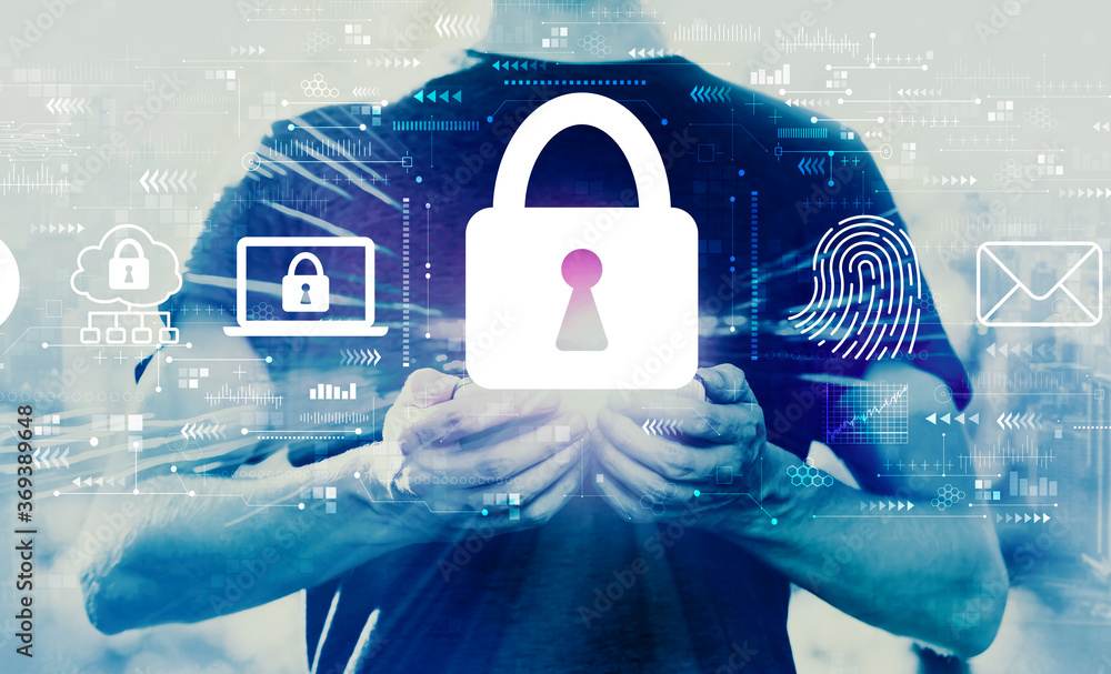 Internet network security concept with young man using his smartphone Internet network security concept with young man using his smartphone
