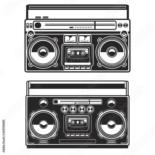 Set of Illustrations of boombox isolated on white background. Design element for poster, card, banner, logo, label, sign, badge, t shirt. Vector illustration