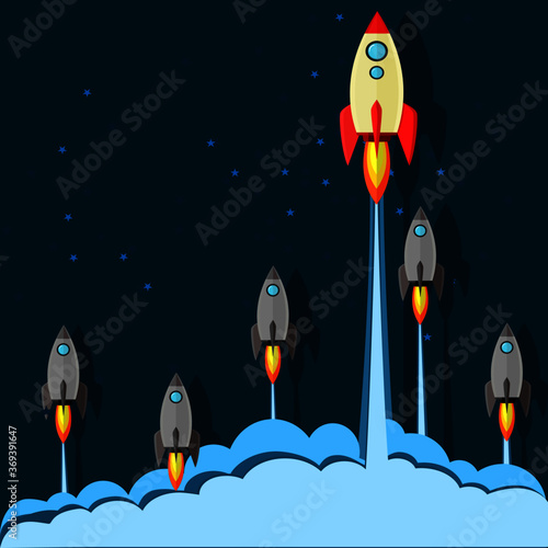 Fototapeta Naklejka Na Ścianę i Meble -  Rocket launch The concept of being a leader in starting a business. vector