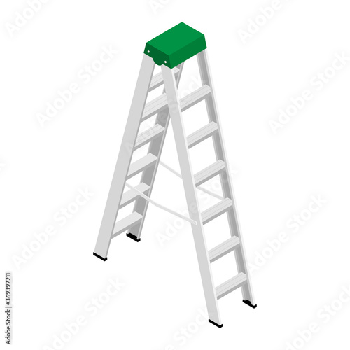 Metallic household steps.  Isolated aluminum ladder vector. Ladder construction, stepladder