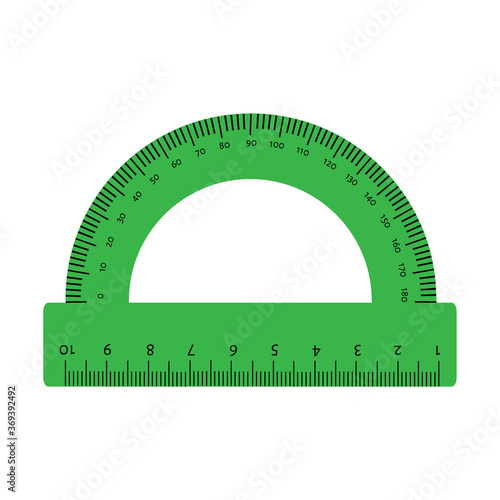 Green protractor ruler isolated on white background