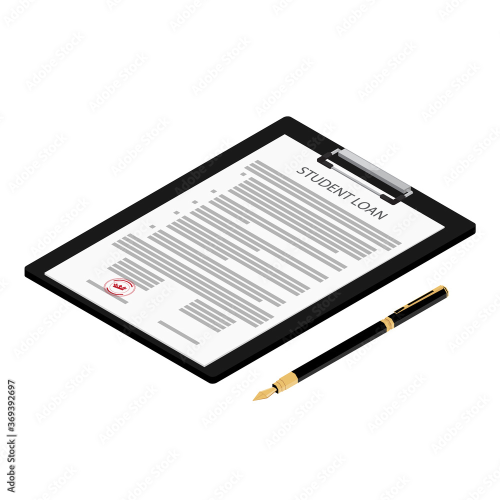 Student loan application form on clipboard and fountain pen Student loan application form on clipboard and fountain pen