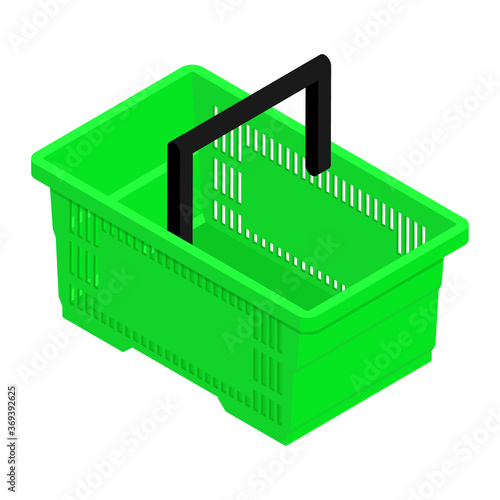 Green empty shopping basket isolated on white background