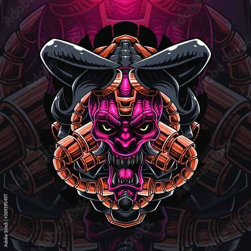 Skull head robot mascot logo