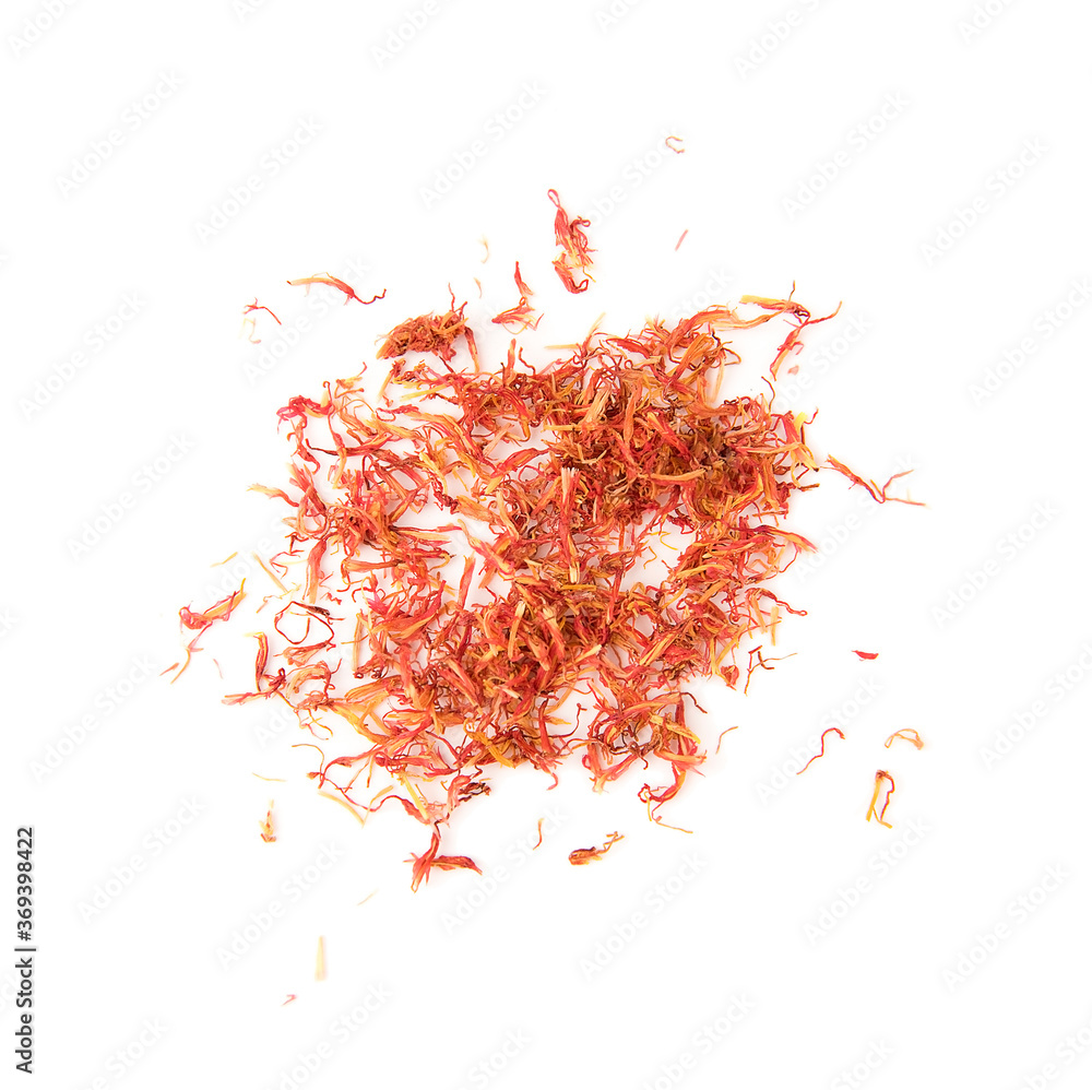 Naklejka premium Dried safflower isolated on white background. Top view