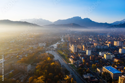 Panorama of Vladikavkaz city, Terek river embankment