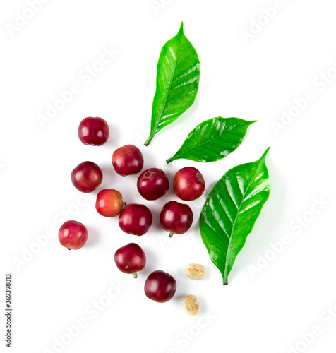 Wallpaper Mural coffee grains and leaves on white background Torontodigital.ca