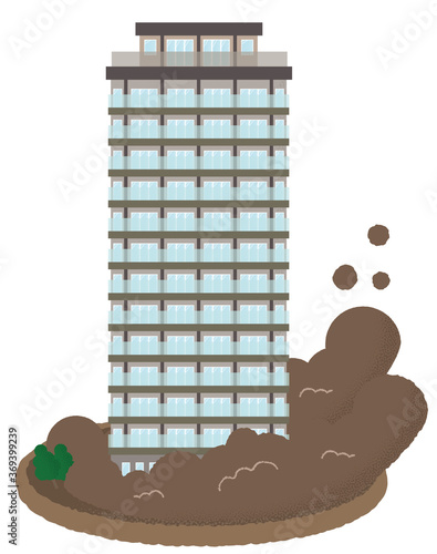 土砂崩れに遭う高層マンションのベクターイラスト
