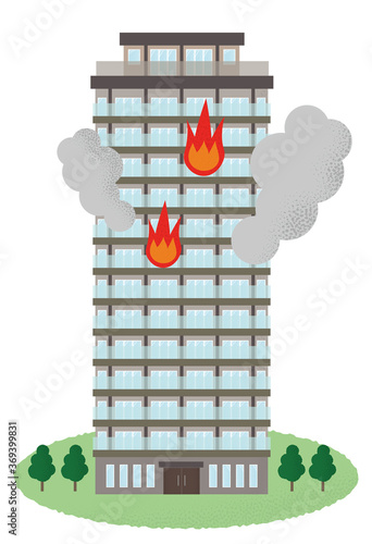 火災に遭う高層マンションのベクターイラスト