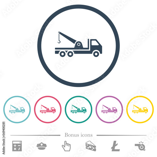 Crane truck flat color icons in round outlines
