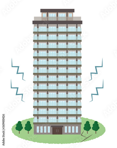 地震の被害に遭う高層マンションのベクターイラスト