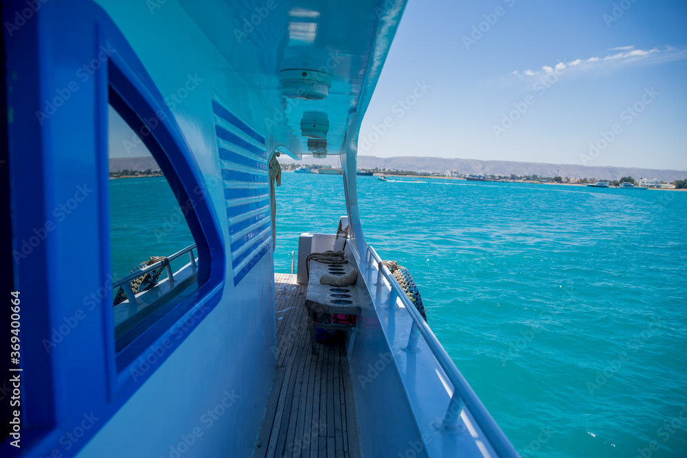 Fototapeta premium deck of yacht on azure sea water