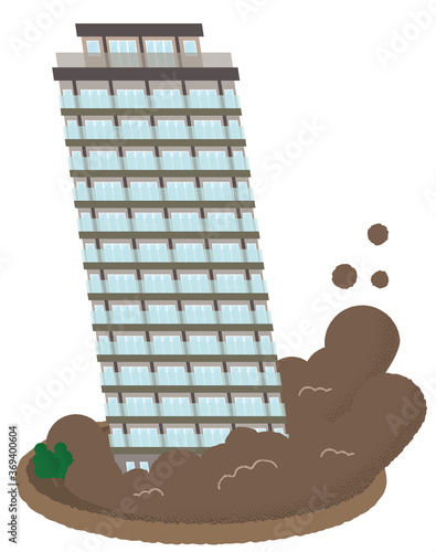 土砂崩れに遭う高層マンションのベクターイラスト