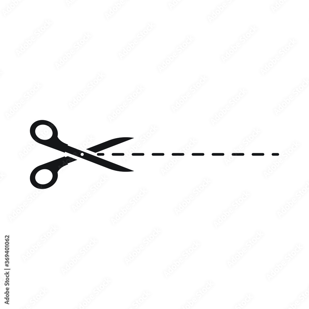 Black Scissors icons with cut lines isolated on white background. vector illustration Black Scissors icons with cut lines isolated on white background. vector illustration