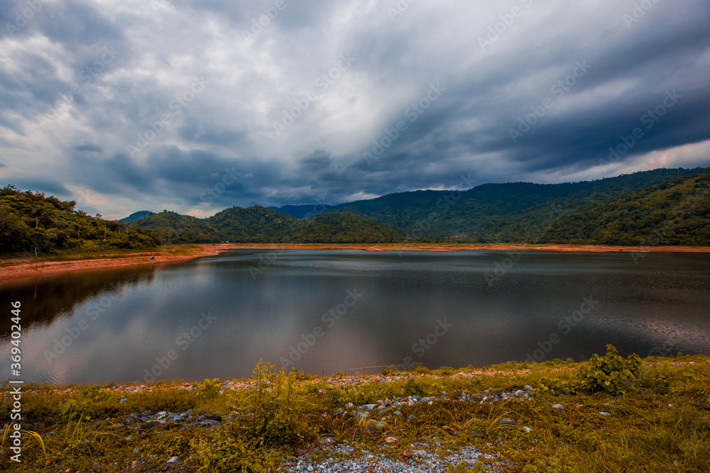 Sky blurred abstract background That has cloud cover from the coming rainstorm seasonally, roads and natural reservoirs