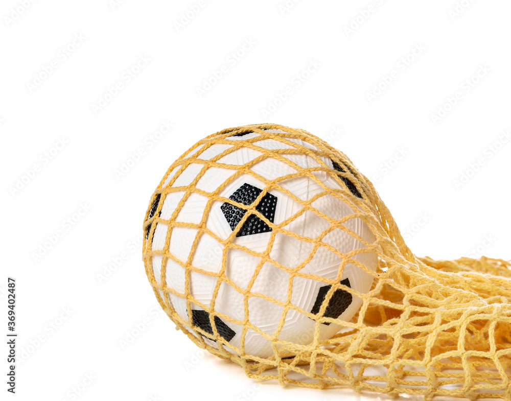 Soccer ball in net on white background Soccer ball in net on white background