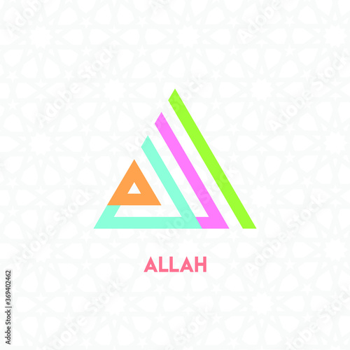 Triangle Colorful Kufi Calligraphy of Allah with Geometric Pattern