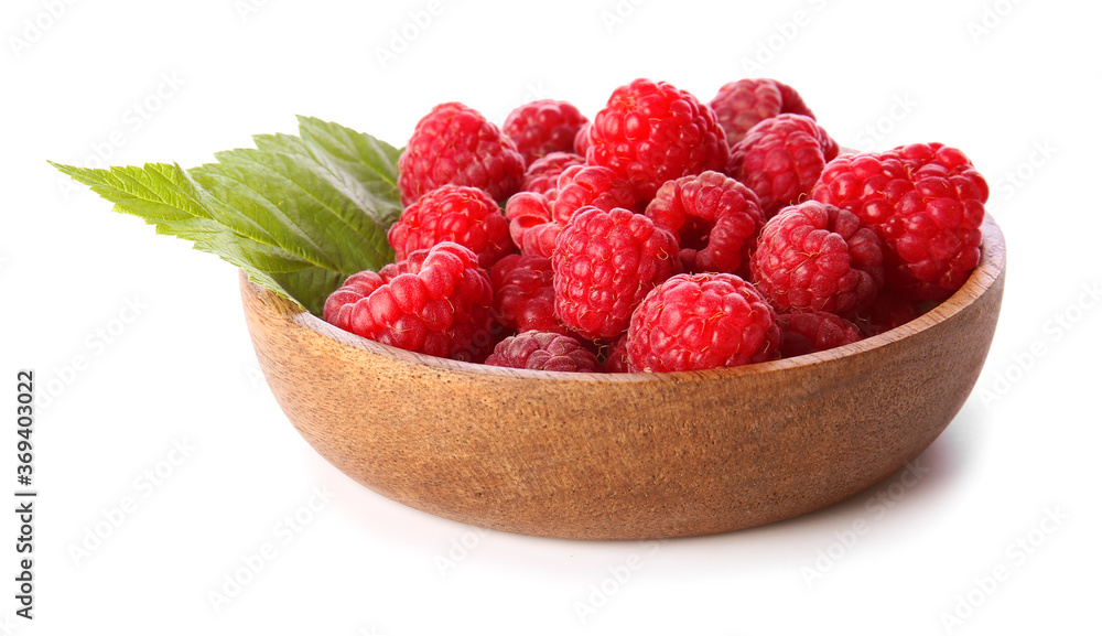 Plate with ripe raspberries on white background Plate with ripe raspberries on white background
