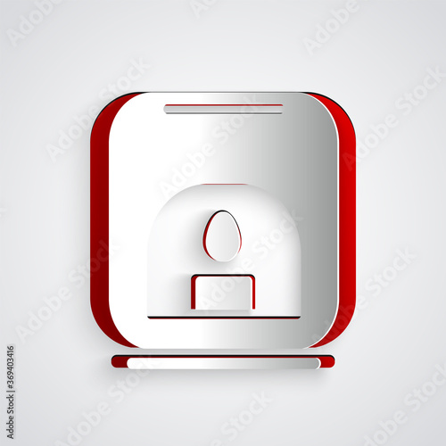 Paper cut Aroma lamp icon isolated on grey background. Paper art style. Vector Illustration.