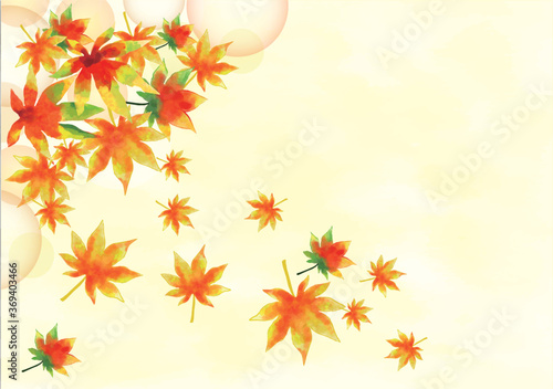 秋の紅葉 水彩風背景素材 和柄 落葉 和風素材