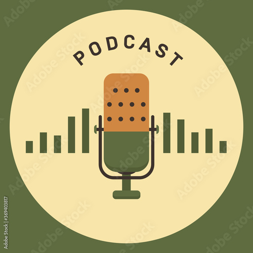 Flat concept of podcasting vector, Internet digital recording, online broadcasting illustrated banner.