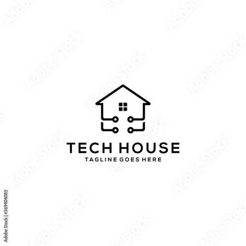 Creative modern minimalist tech house sign logo design template 
