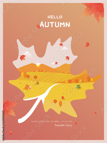Autumn frame : Autumn nature in maple leaf frame

