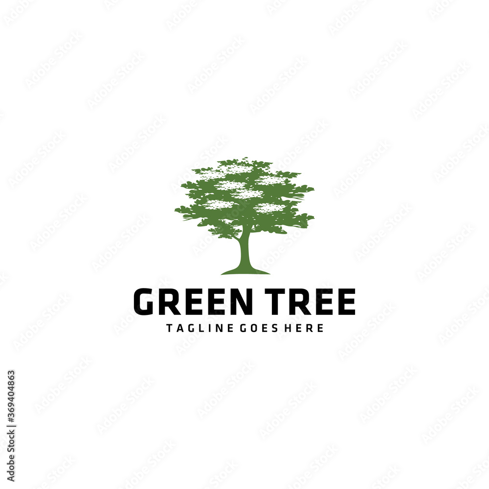 Illustration luxury Oak tree vintage sign logo design template 