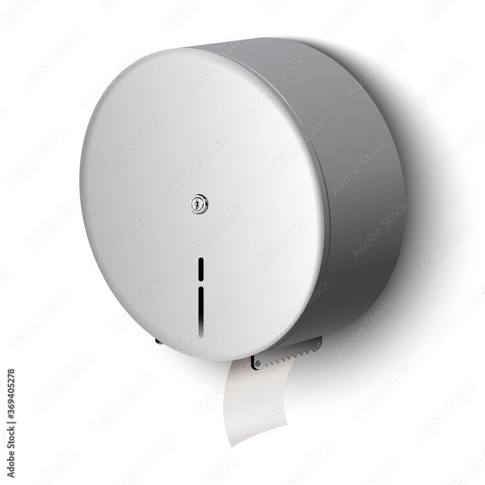 Vector 3d realistic toilet paper dispenser. Isolated on white background.