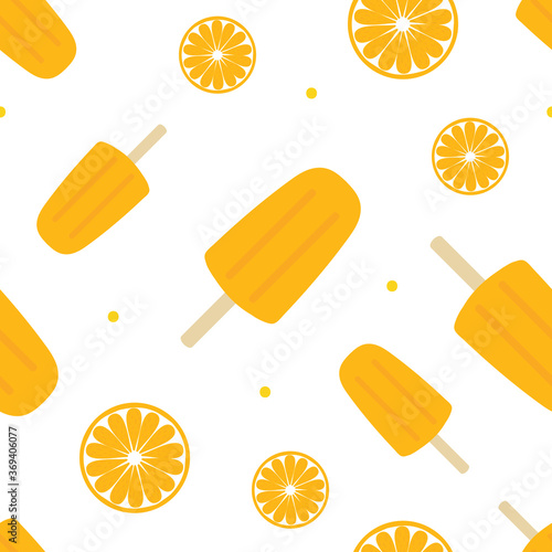 Cute colorful summer vector seamless pattern background with orange slices and popsicles, creamsicles.