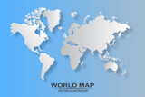 Political world map with shadow isolated on blue background