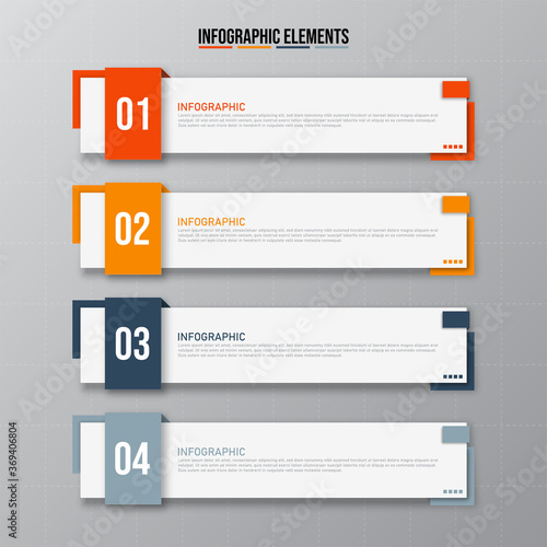 Colorful  rectangular infographics elements, Thin line pictograms, pointers and text box,Concept of business model with 5 successive steps, Modern design template, Steps or processes.