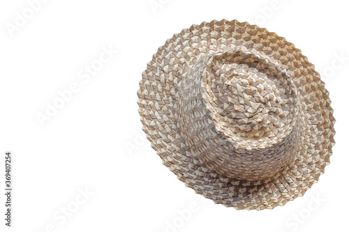 summer straw natural fiber weave caps on white background.
