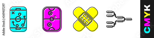 Set Planning strategy, Air hockey table, Crossed bandage plaster and Championship tournament bracket icon. Vector.