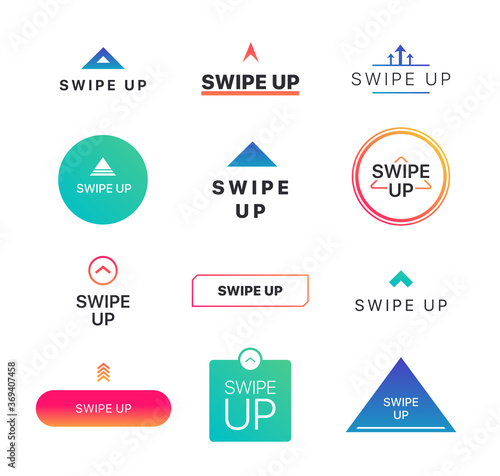 Different swiping up flat template set. UI web elements and buttons for apps and photo blog vector illustration collection. Communication, design and social media concept