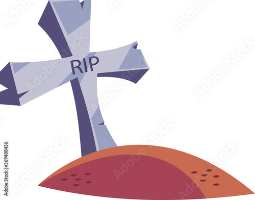 Old grave with a cross made of stone and an earthen mound.