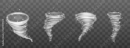 Mockups set of tornado or storm funnel realistic vector illustration isolated.