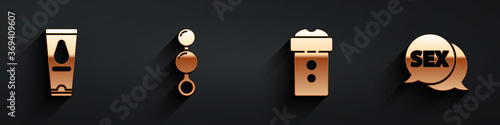 Set Personal lubricant, Anal beads, Vagina masturbator and Speech bubble with Sex icon with long shadow. Vector.