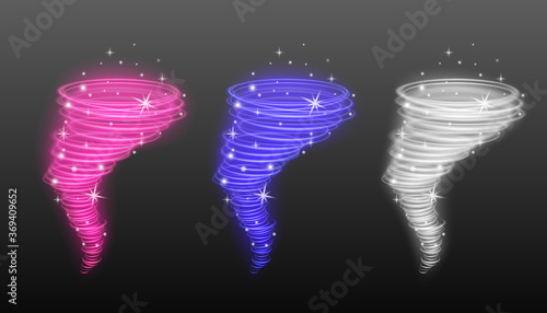Magic light tornado set - sparkling pink, blue and white hurricanes