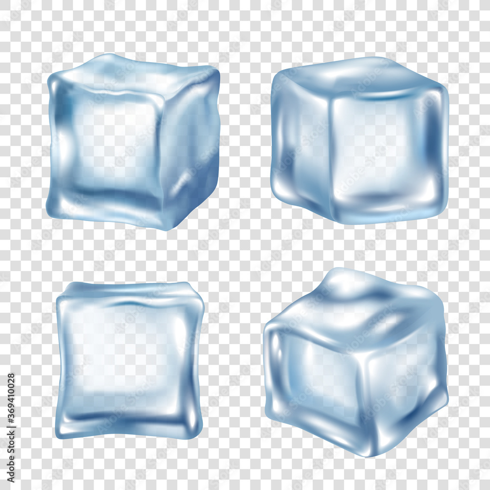 Set of ice cubes in blue colors mockup realistic vector illustration isolated.