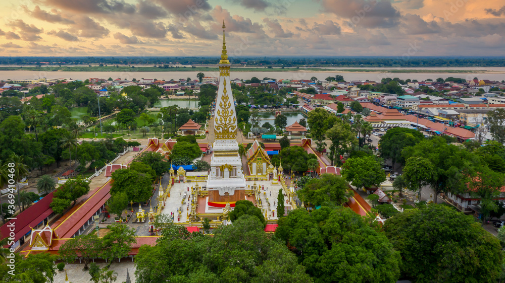 Aerial view Wat Phra That Phanom temple, Nakhon Phanom Province, Thailand.
