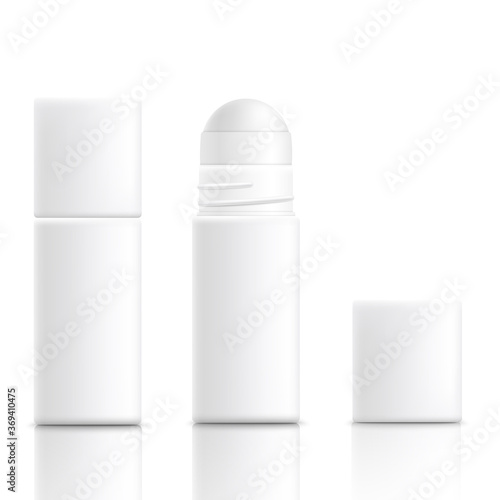 White roller stick antiperspirant bottle realistic vector illustration isolated.