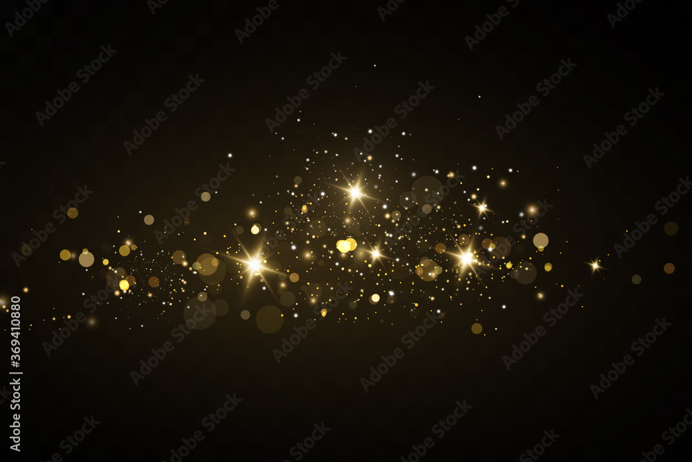  Vector sparkles on a transparent background. Christmas light effect. Sparkling magical dust particles.The dust sparks and golden stars shine with special light.