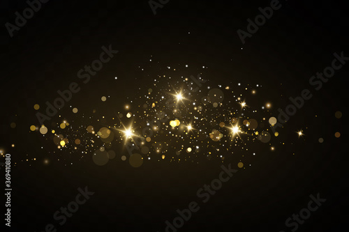  Vector sparkles on a transparent background. Christmas light effect. Sparkling magical dust particles.The dust sparks and golden stars shine with special light. photo