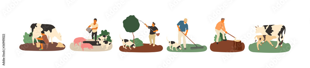 Fototapeta premium Set of farmers and agricultural workers Flat cartoon vector illustration. - Vector